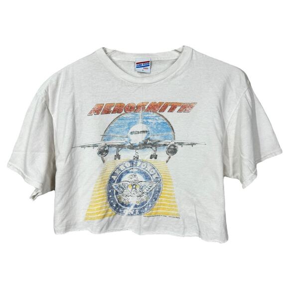 Junk Food Aerosmith Cropped Graphic Band Tee Small Retro Casual Boho Grunge - Picture 1 of 5